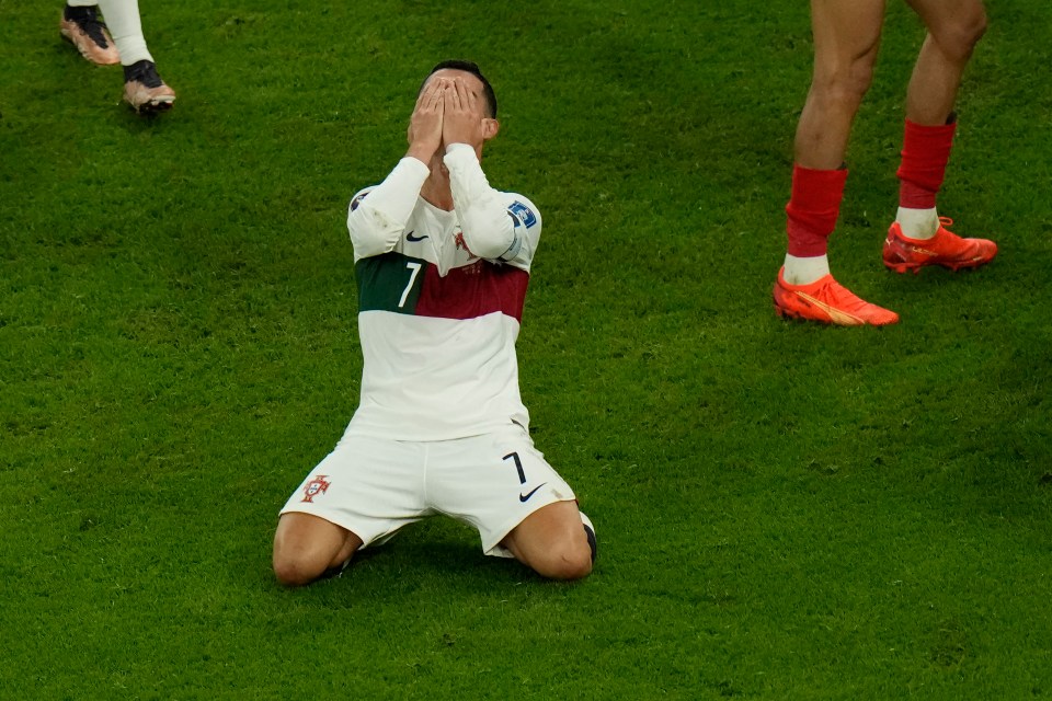 Portugal’s Cristiano Ronaldo reacts after Pepe misses a late chance