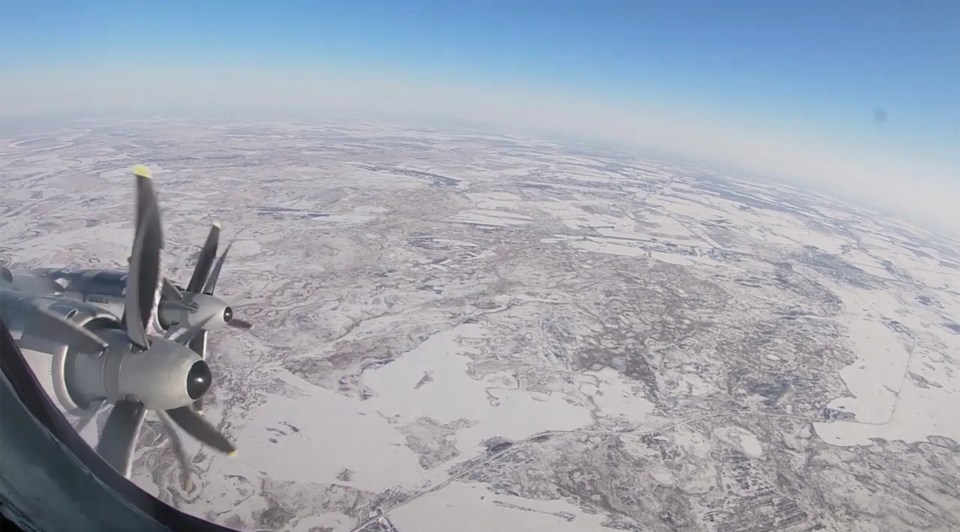 A birdseye view from the cockpit of the Russian bomber