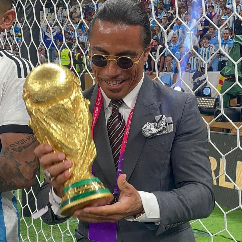 Salt Bae was pictured pawing the trophy in breach of Fifa's strict rules