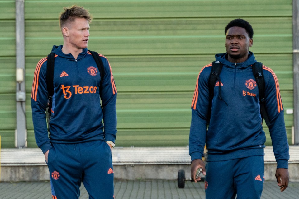 Scott McTominay and Teden Mengi were spotted ahead Man Utd's flight to Spain