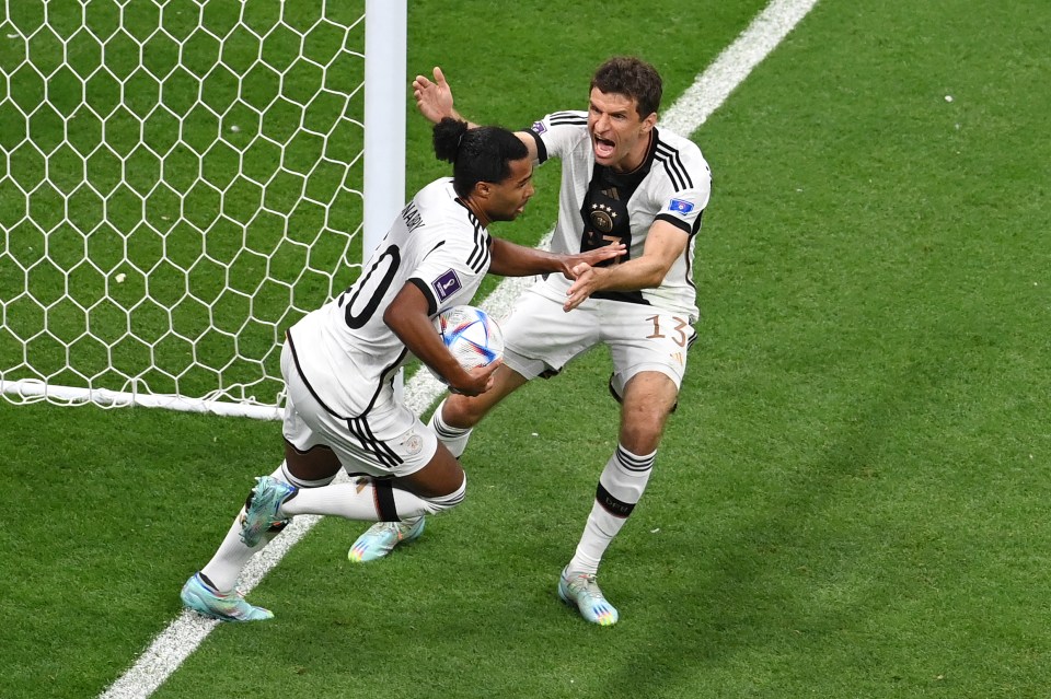 Serge Gnabry celebrates after his early opener for Germany in their 4-2 win