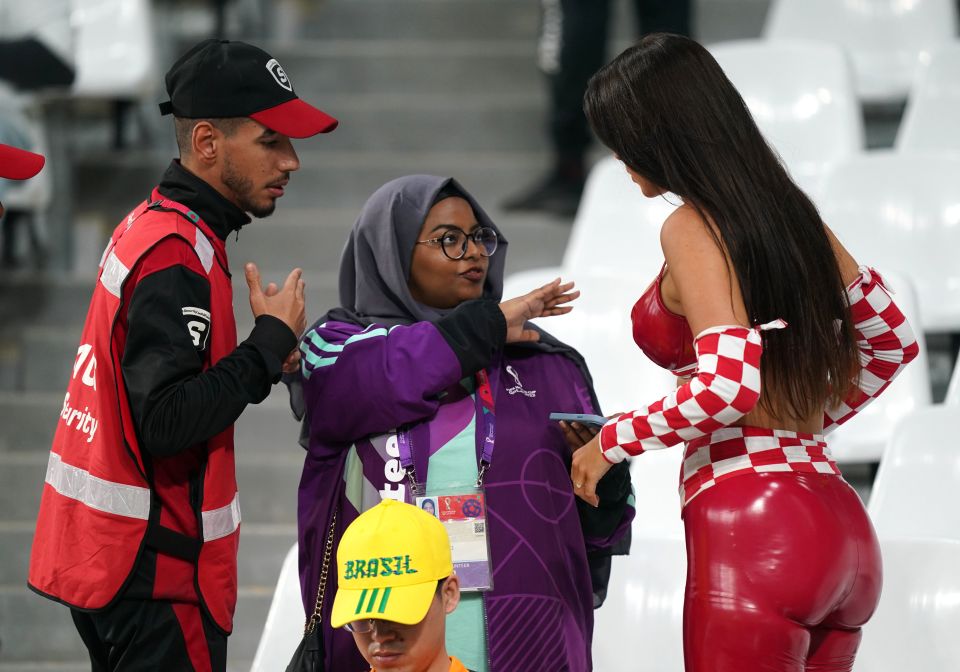 The Croatian model was asked by staff at the Education City Stadium to return to her seat