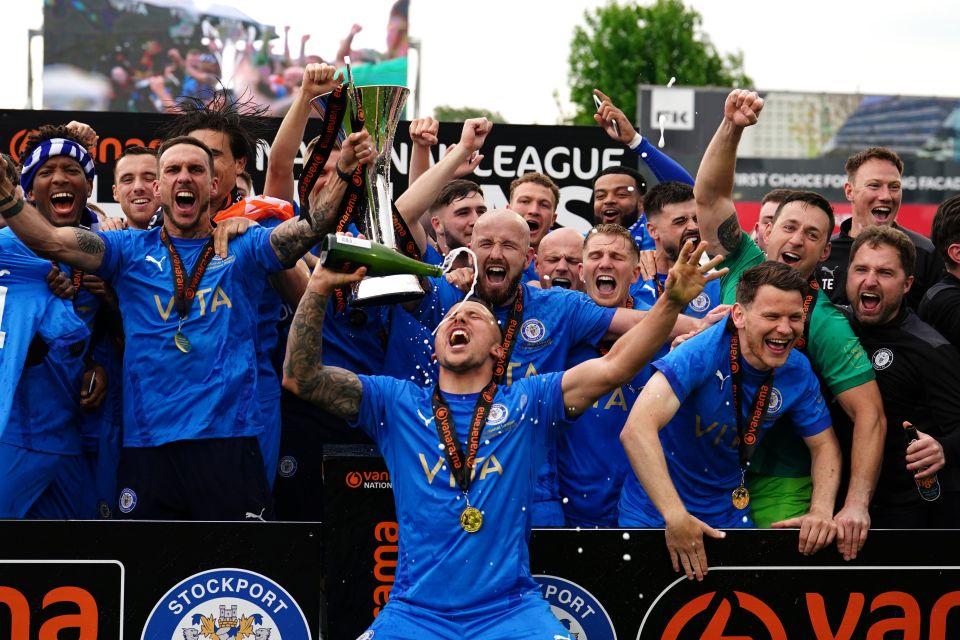 Stockport County celebrate winning last season's National League