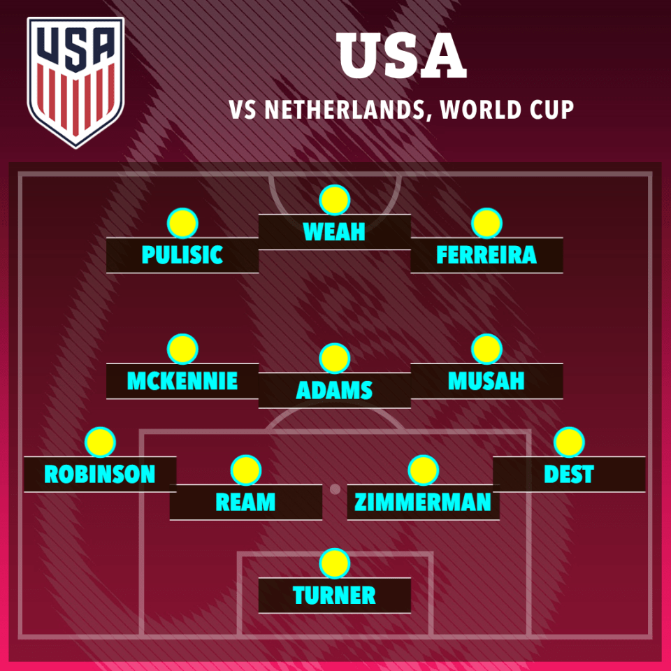 The USA team that will line up against Netherlands in the World Cup round of 16 game.