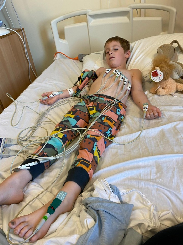 George Higham (five at the time) being treated at hospital for Strep A in August.