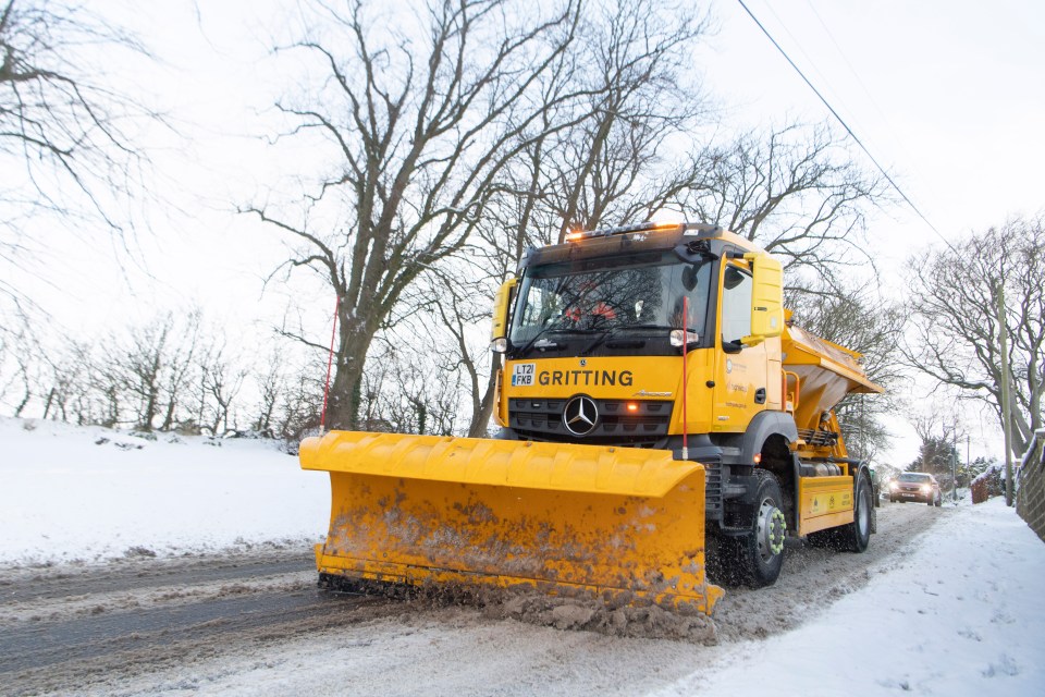 A gritter hits the road in Egton, North Yorkshire as Brits have been warned to expect further travel disruption