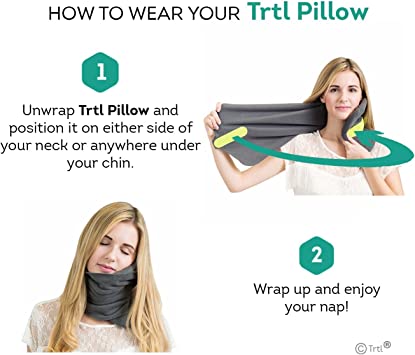 The pillow wraps around the neck like a scarf, instead of sitting on the shoulders like a U-shape pillow