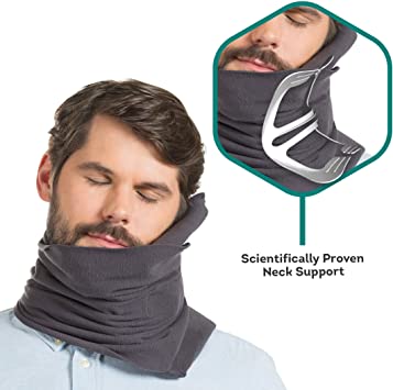 A support structure keeps necks upright while passengers sleep during flights