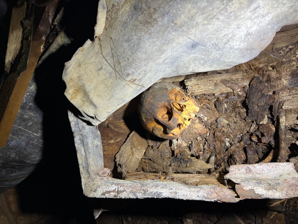 The family crypt still contained human remains