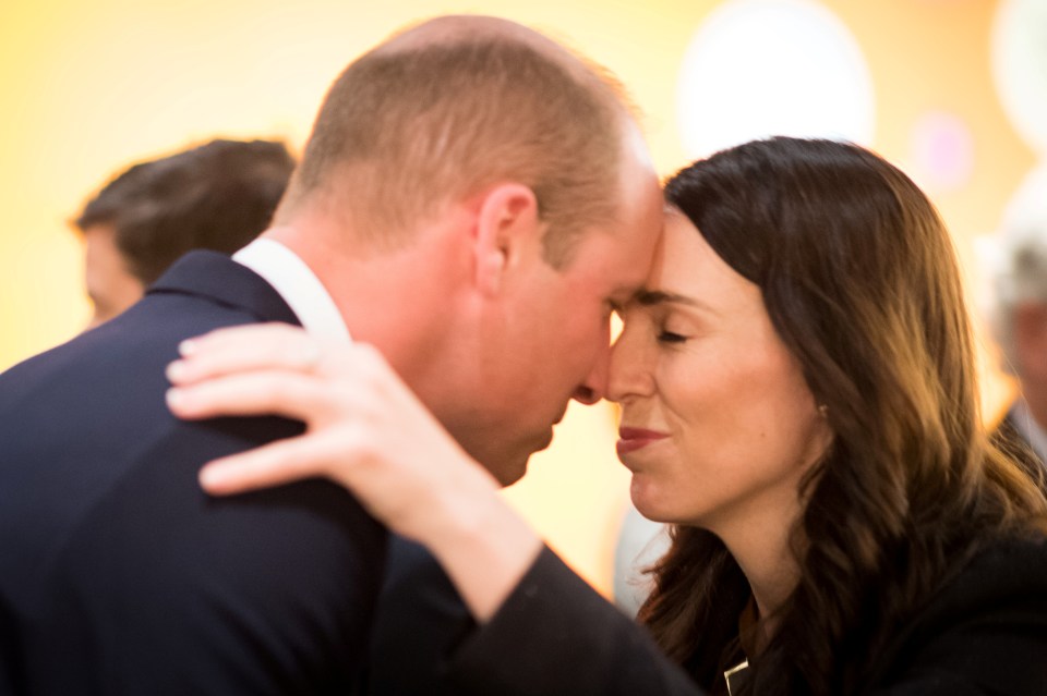 Ardern greeting Prince William with a traditional Maori 'hongi' welcome at the War Memorial Museum in Auckland in 2019