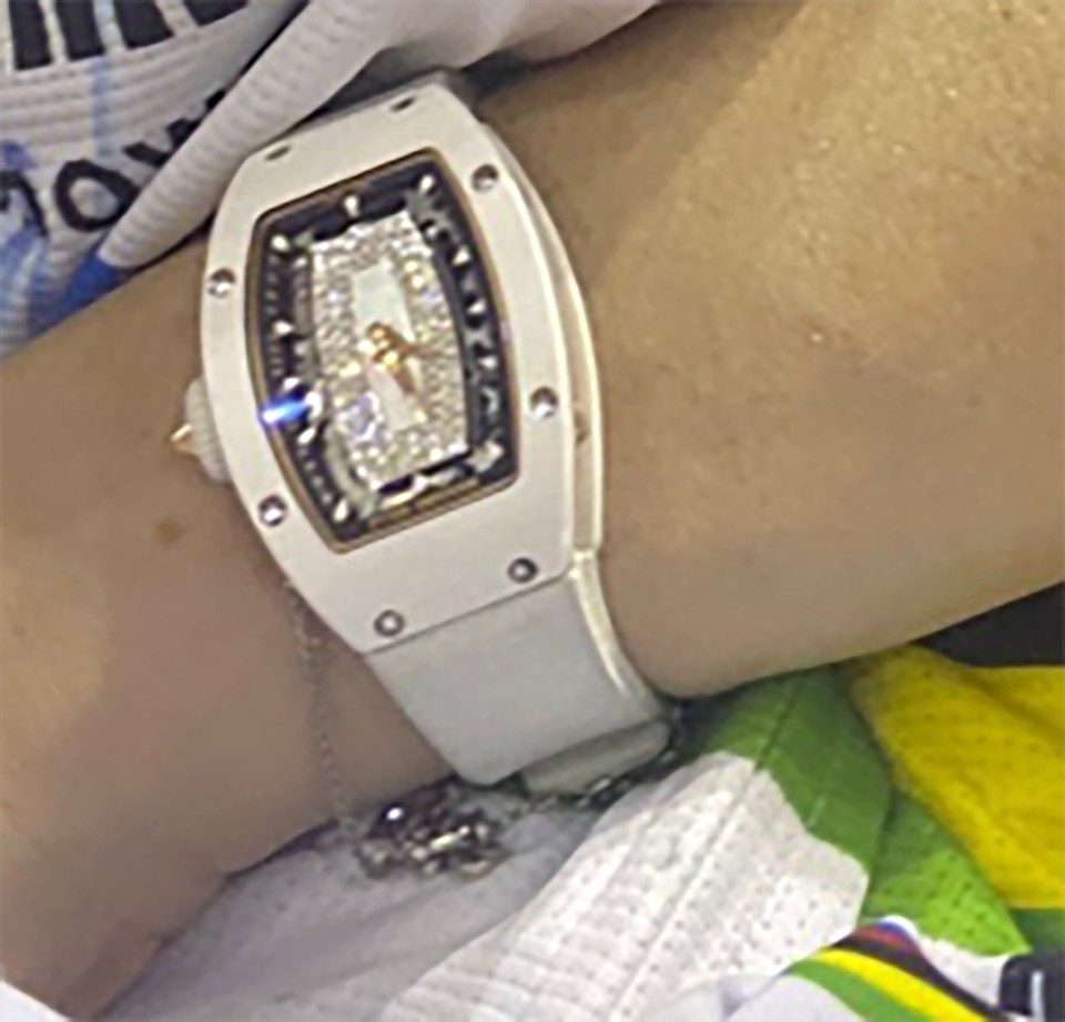 The intruders are believed to have made off with two Richard Mille watches - Peta's £300,000 timepiece is pictured here