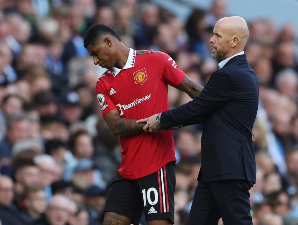 It was so different before Qatar 2022, with Rashford here showing his frustration after being substituted by Ten Hag in October