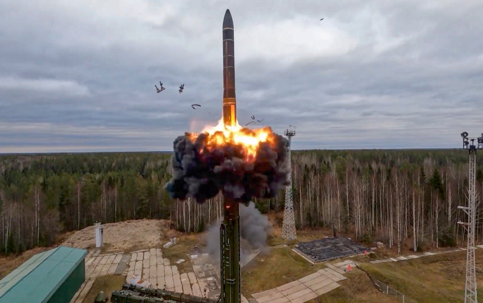 A Russian missile being test-fired as part of nuclear drills