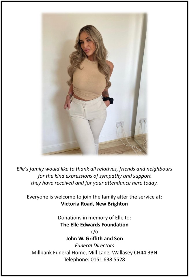 The order of service for Elle's funeral