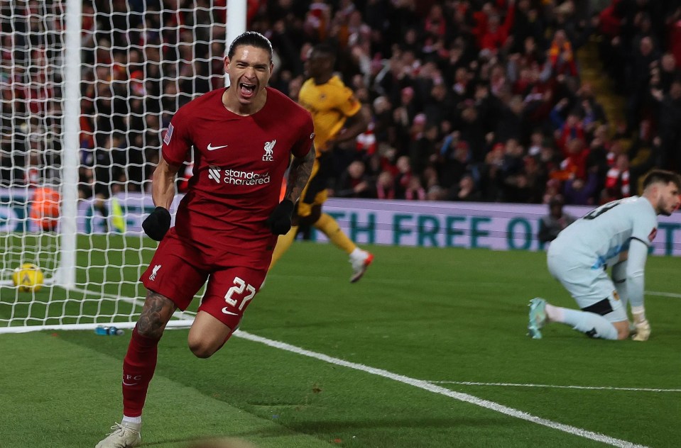 Darwin Nunez celebrates levelling for Liverpool