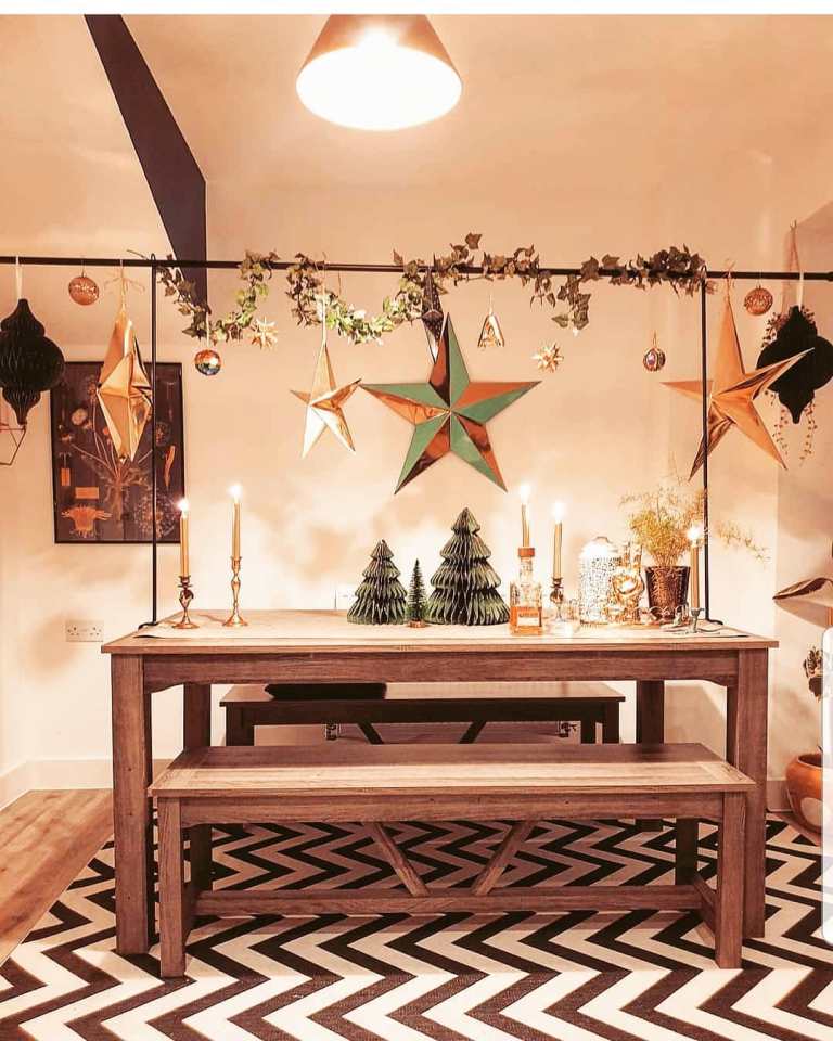 A festive looking dining area makes the home look bright and cheerful