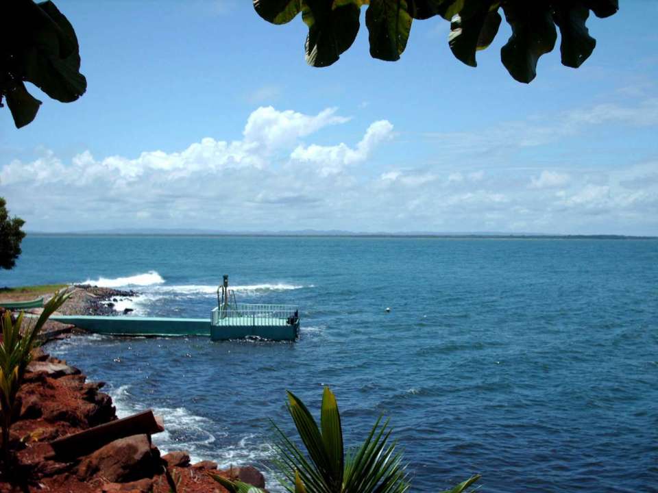 A fishing dock is on the west side of the island