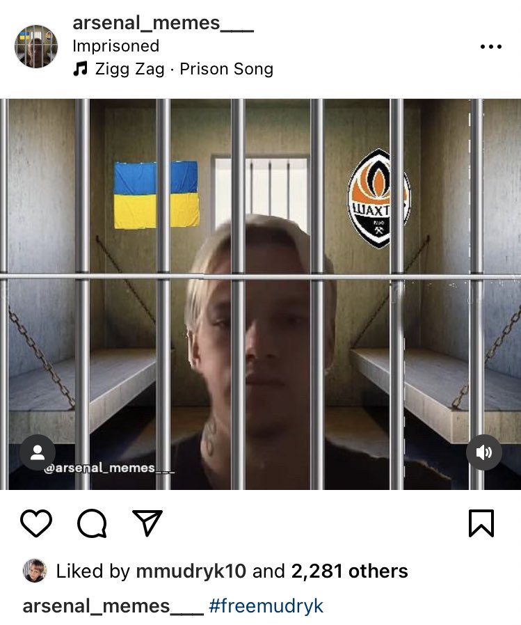 Mudryk liked a mocked up post of him behind bars