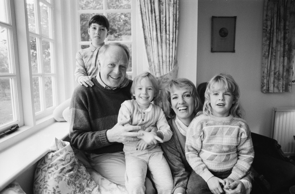 TV presenter Esther Rantzen at home with her husband and their children Emily, Joshua and Rebecca in 1986