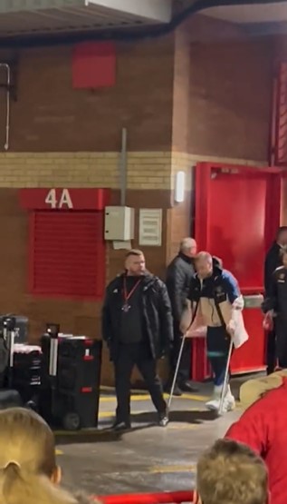 Christian Eriksen was filmed leaving Old Trafford on crutches after the game