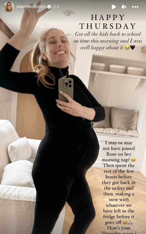 Stacey Solomon shows off her baby bump in a new selfie