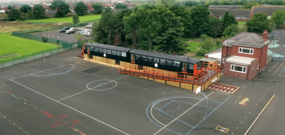 A train turned library was installed onto the playground