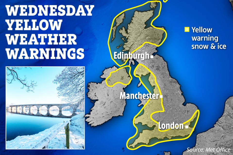 Yellow warnings for snow and ice cover much of the UK