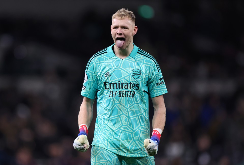 Aaron Ramsdale celebrates after victory over Tottenham