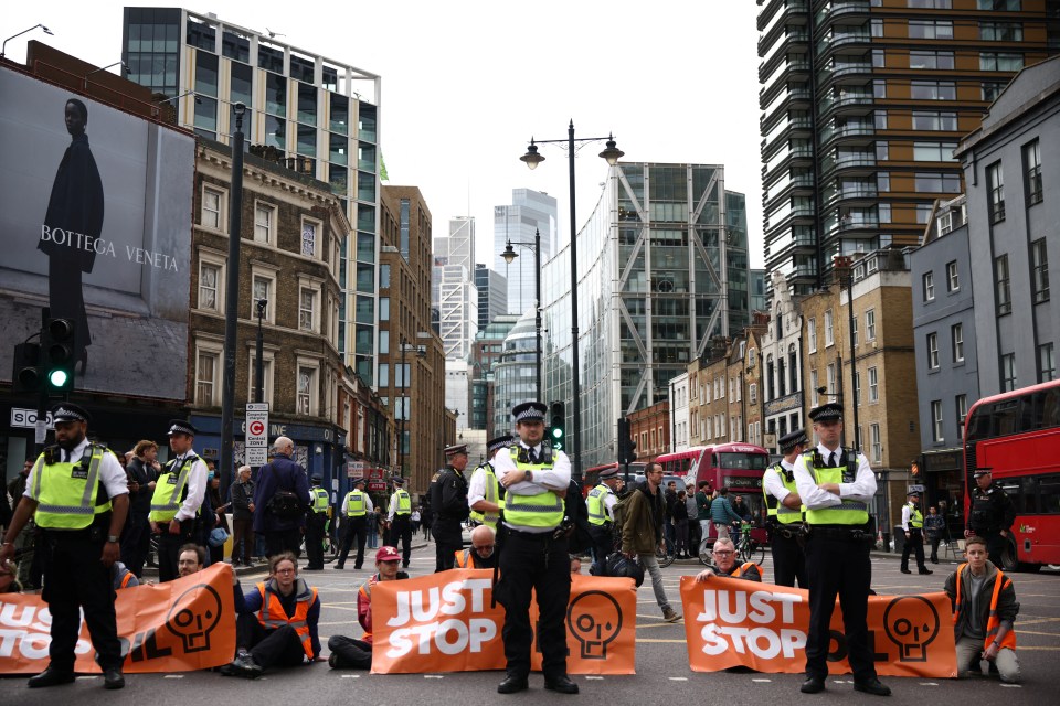 Activists blocking a road in London