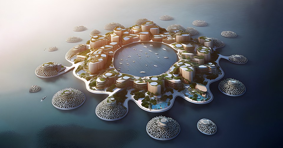 An aerial view of the floating metropolis