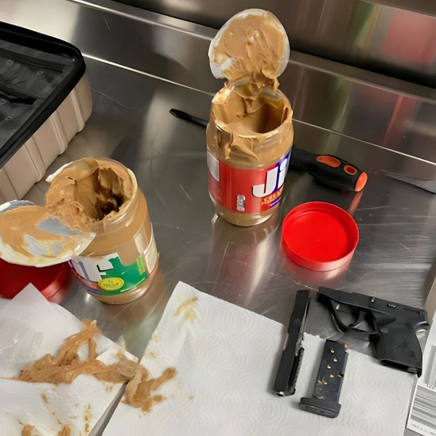 Someone tried to smuggle a gun through security hidden in a tub of peanut butter