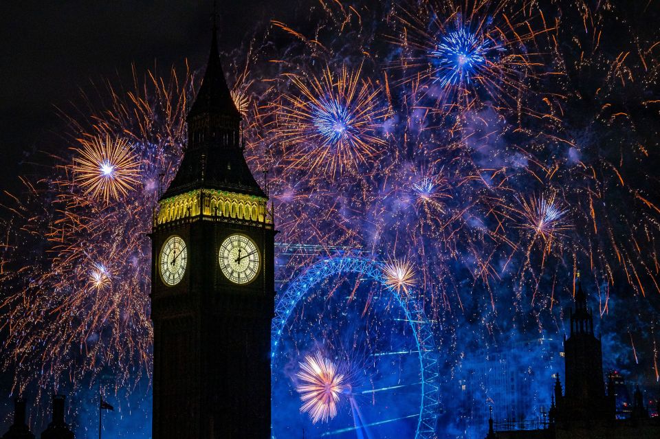 Fireworks lit up the sky over the London Eye and Big Ben