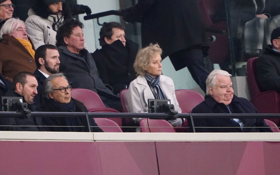 Owner Farhad Moshiri (second left) and chairman Bill Kenwright (right) were in the stands at West Ham