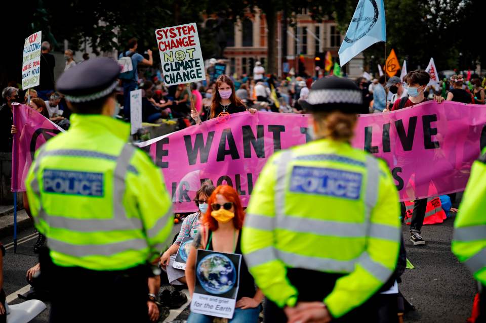 Members of the climate protest group in London's Parliament Square