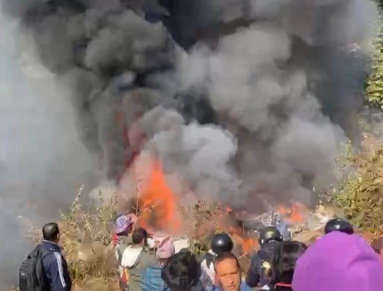 The plane was left a fireball after crashing in Pokhara