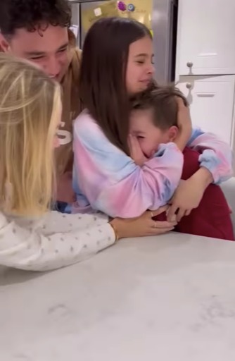 Teddy cried 'happy tears' as his cousin and co-star Scarlett hugged him