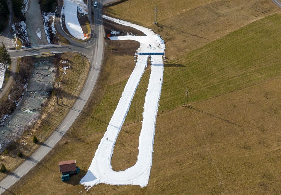 Skiers in Leutasch, Austria, have been met with grassy meadows