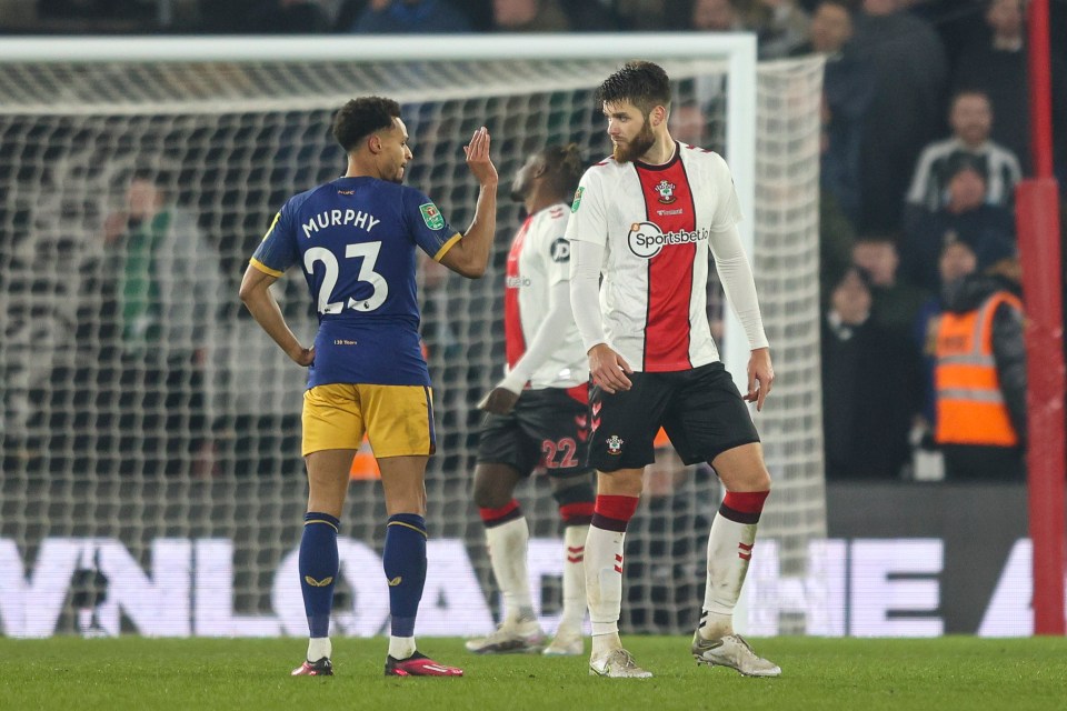 The winger waved to Duje Caleta-Car after the Saints ace was sent-off