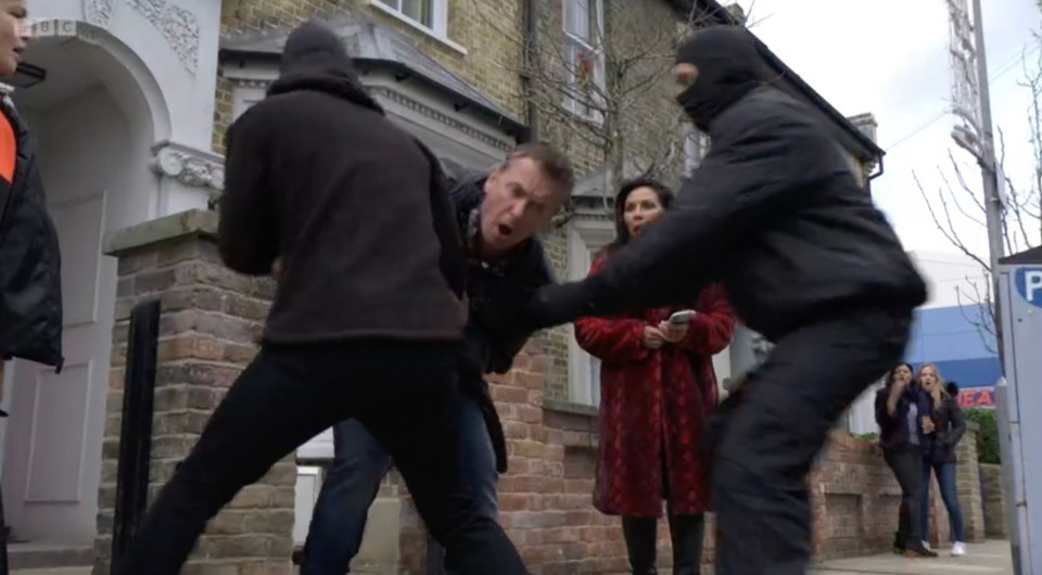 Alfie was badly beaten as the thugs came at him and Kat