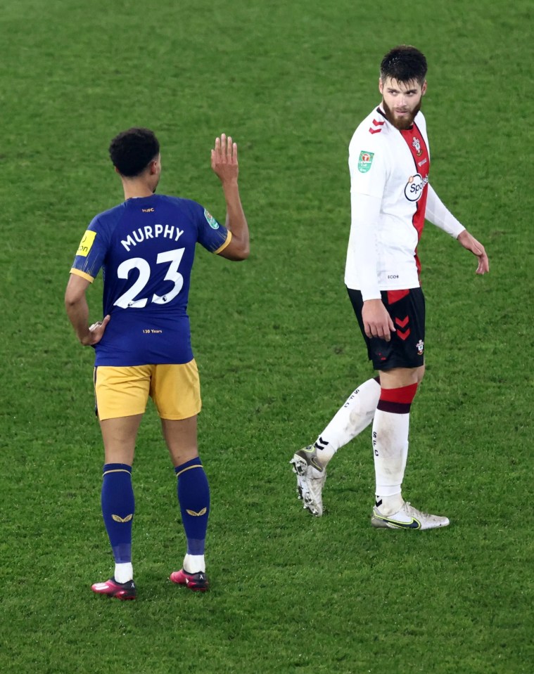 Caleta-Car did not look impressed as Murphy waved him off the pitch