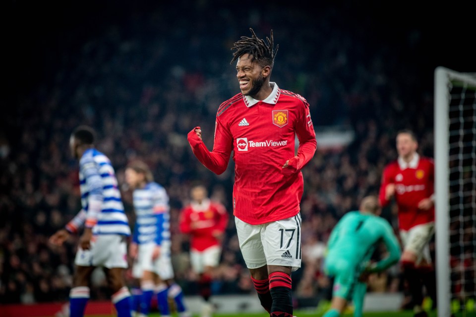 Fred celebrates after scoring the Red Devils’ third