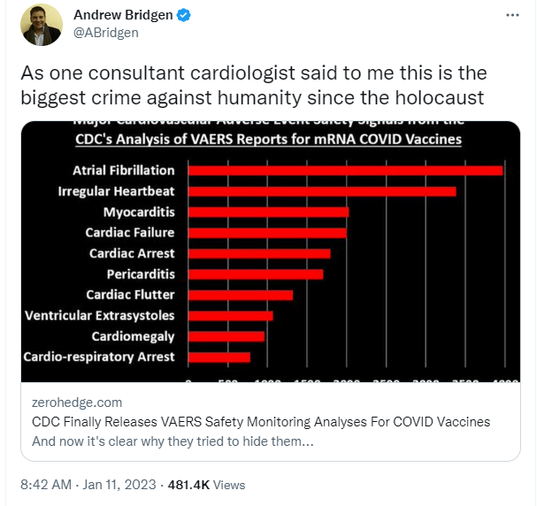 Andrew Bridgen had the Tory whip suspended, pending an investigation, after this tweet