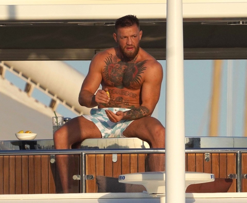 Conor McGregor pictured on his yacht in Ibiza last July