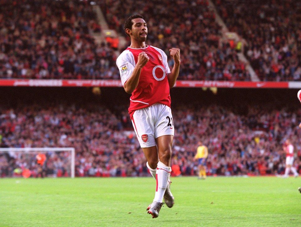 Pennant celebrates scoring a goal for Arsenal against Southampton in 2003