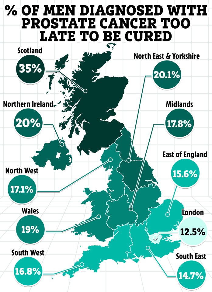 This map reveals the percentage of men in your area diagnosed with a common cancer too late