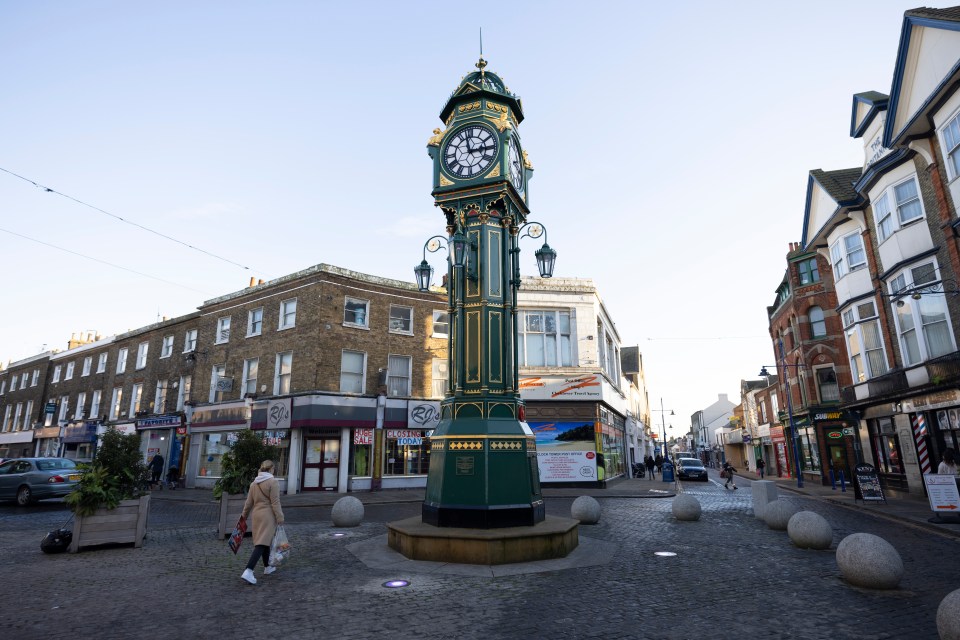 Closed shops next to Sheerness's 120-year-old clock tower