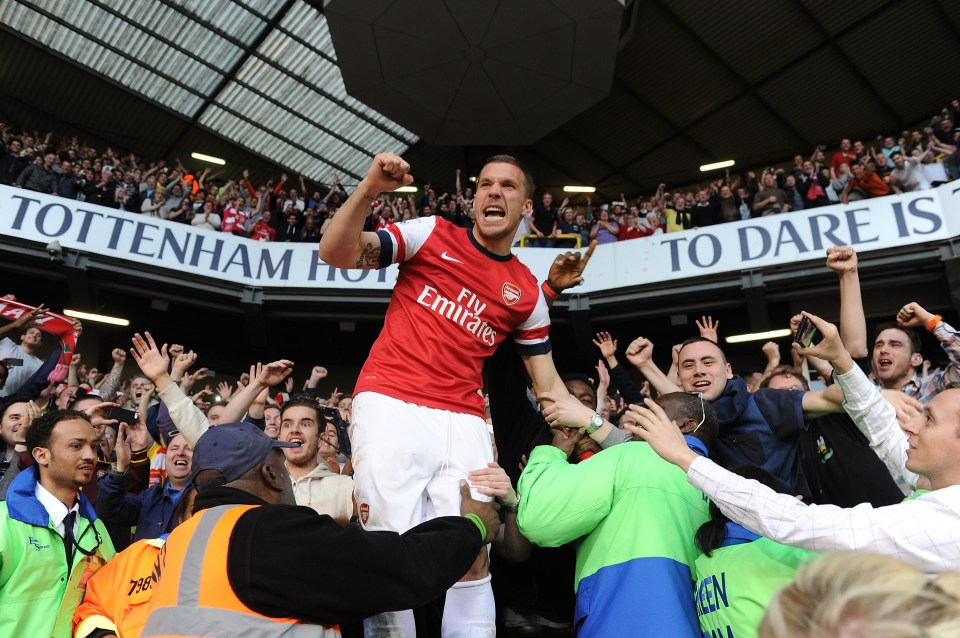 Fan-favourite Lukas Podolski celebrated in the away end