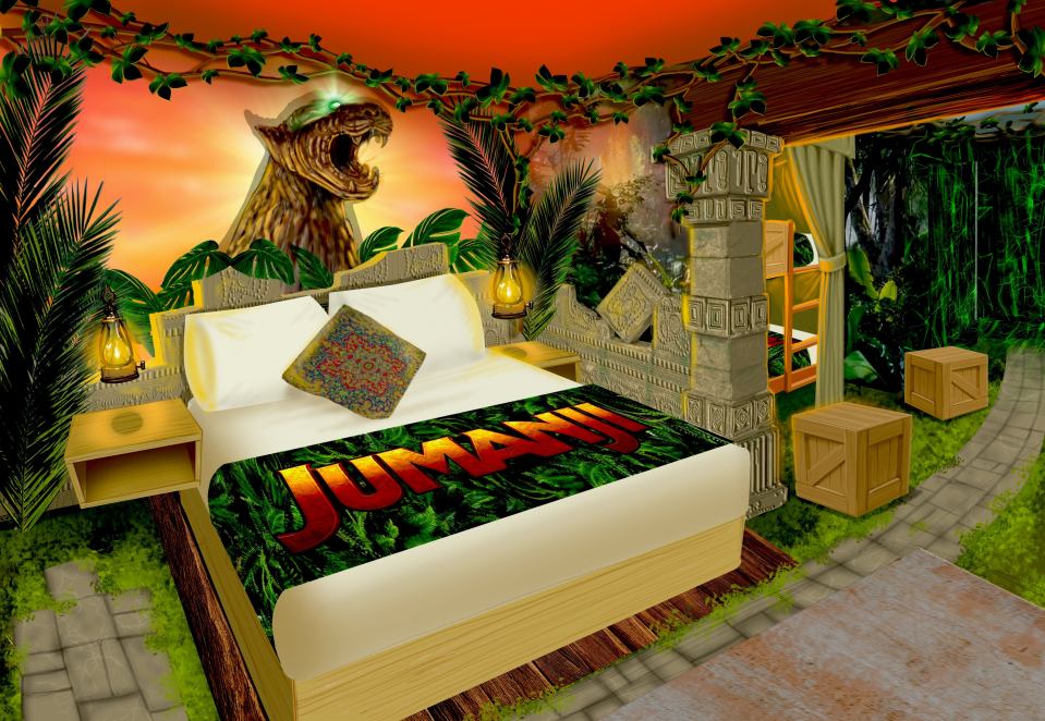 Guests can also stay in one of six themed Jumanji bedrooms