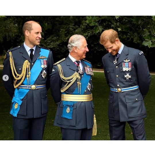 Harry, pictured with William and Charles, has said he wants 'a family not an institution'