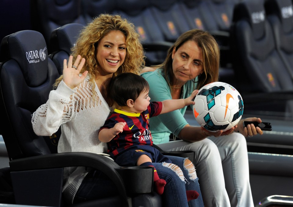 Shakira with Milan and Montserrat at a La Liga game